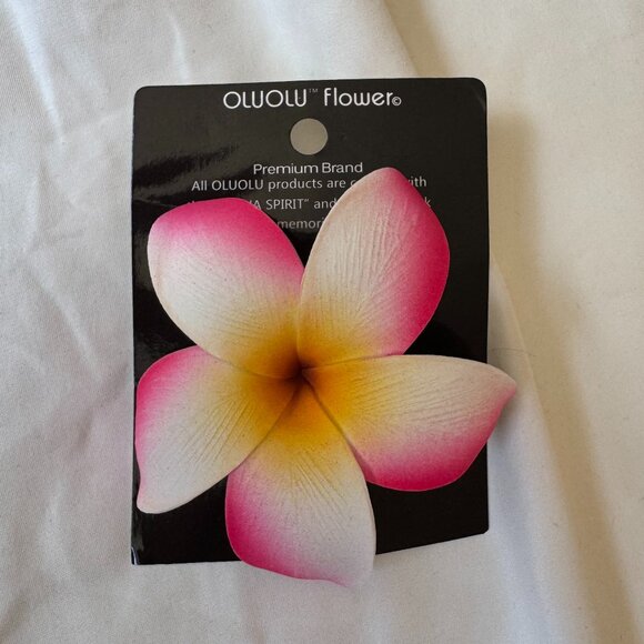 NWT Oluolu Flower Hawaiian Plumeria Flower Hair Clip, OS, Pink + Yellow + White - Picture 2 of 10